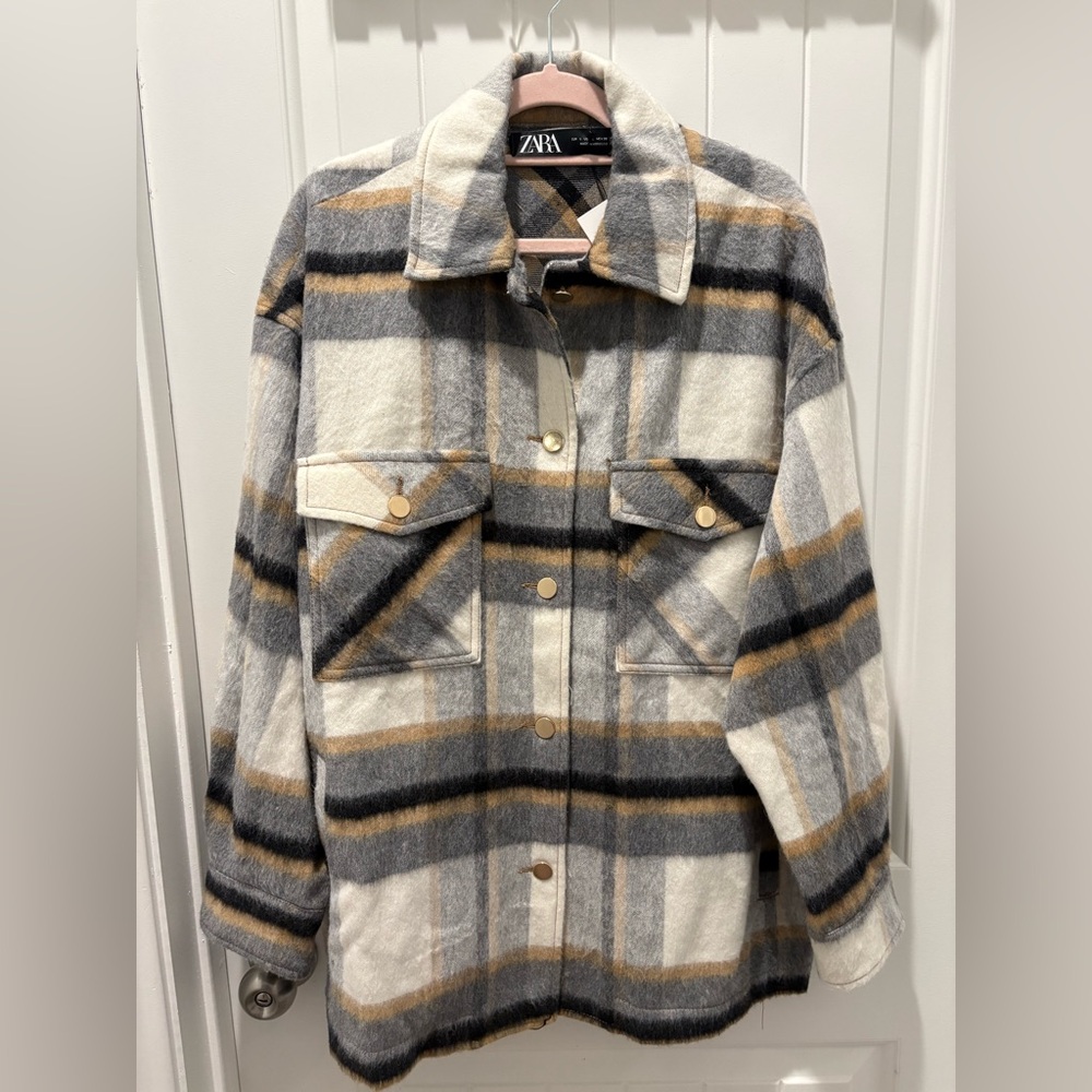 Zara Checkered Jacket in Gray and Brown (NWT)